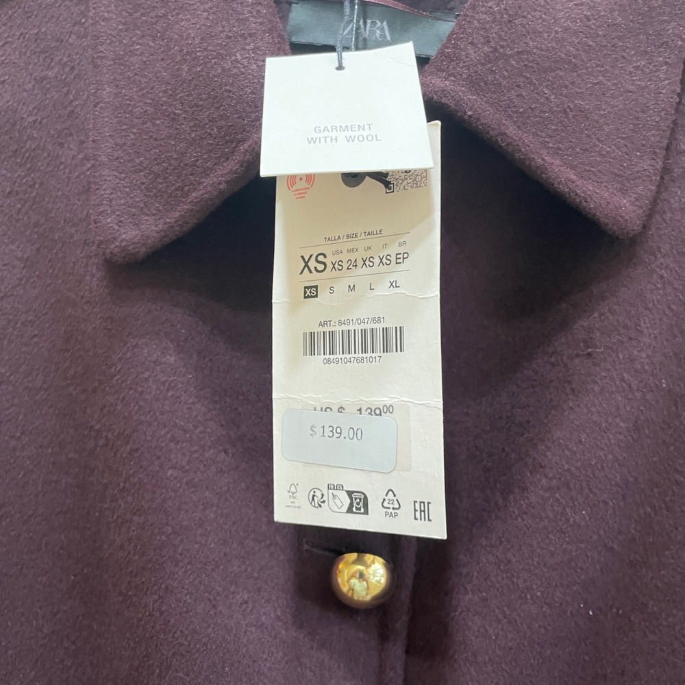NEW‎ WITH TAGS ZARA WOOL BLEND BLAZER IN BURGUNDY - Picture 7 of 8